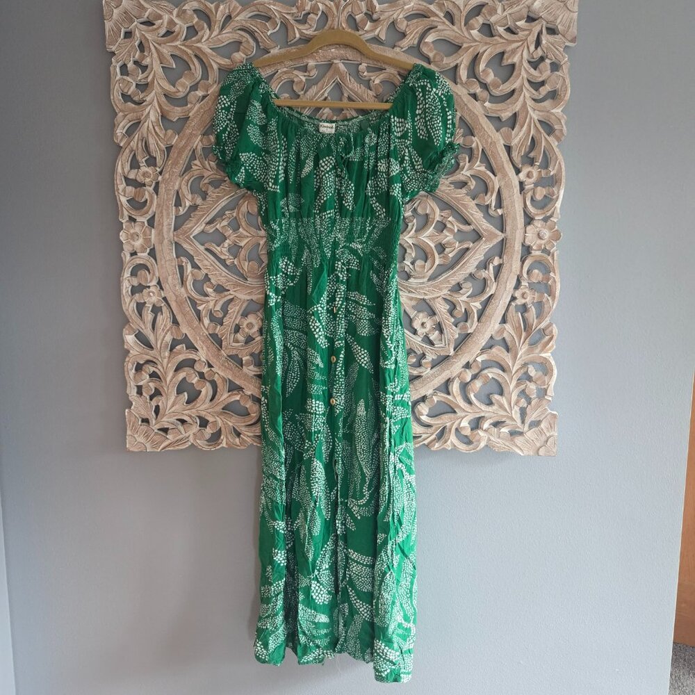 Anthropologie Kindred Green Floral Print Long Maxi Dress Size XL